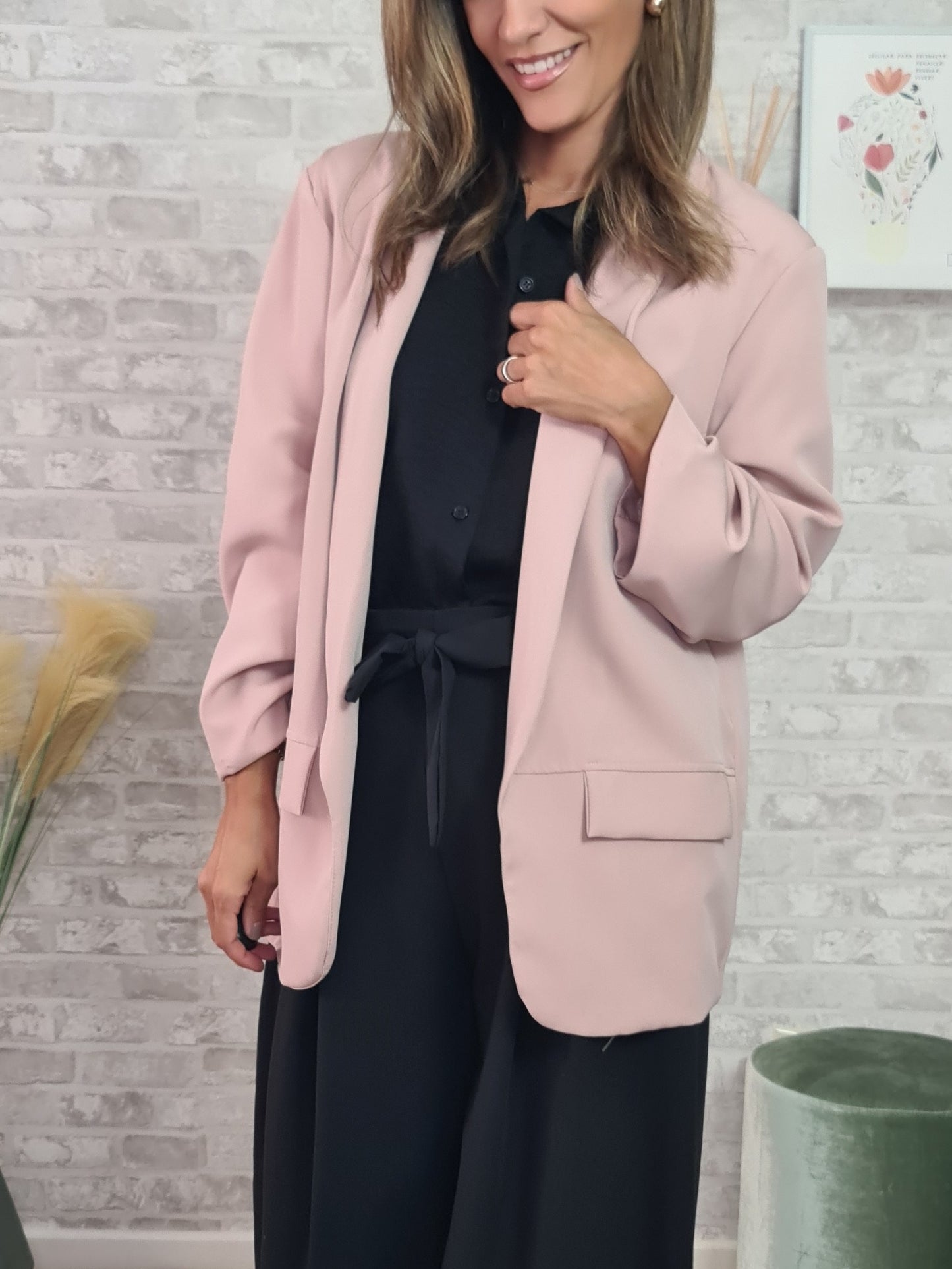 Blazer com forro interior na cor rosa claro