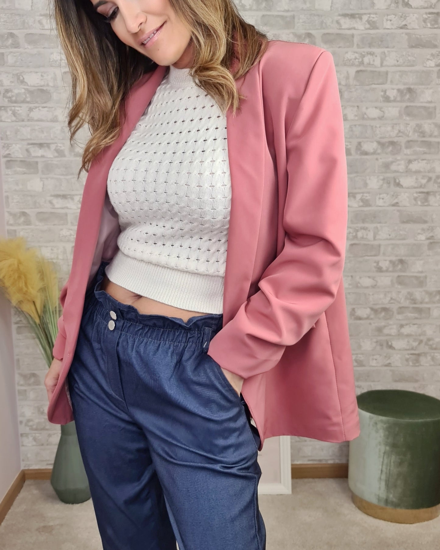 Blazer com forro interior na cor rosa velho
