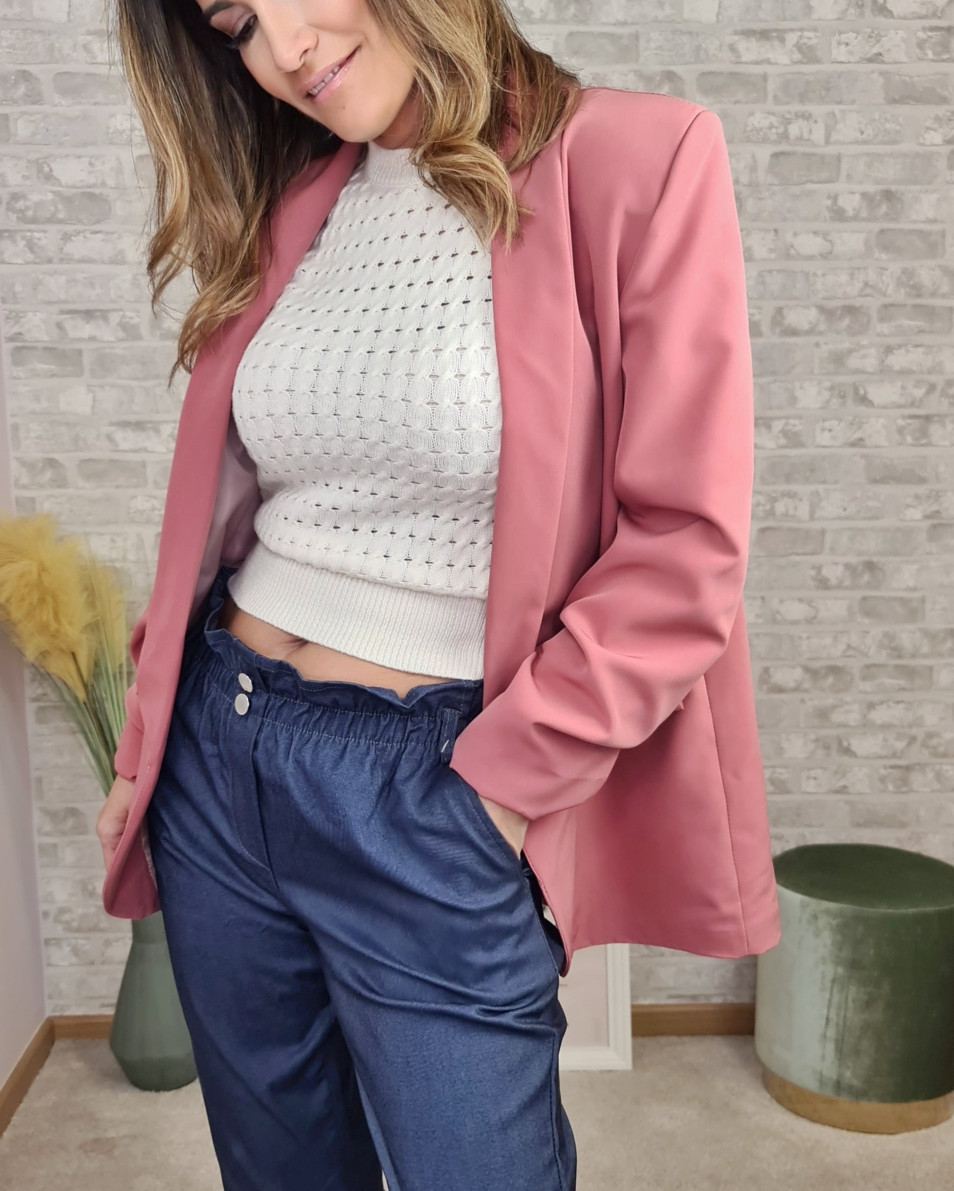 Blazer com forro interior na cor rosa velho