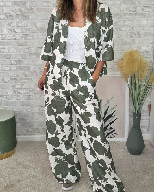 Conjunto Floral efeito linho